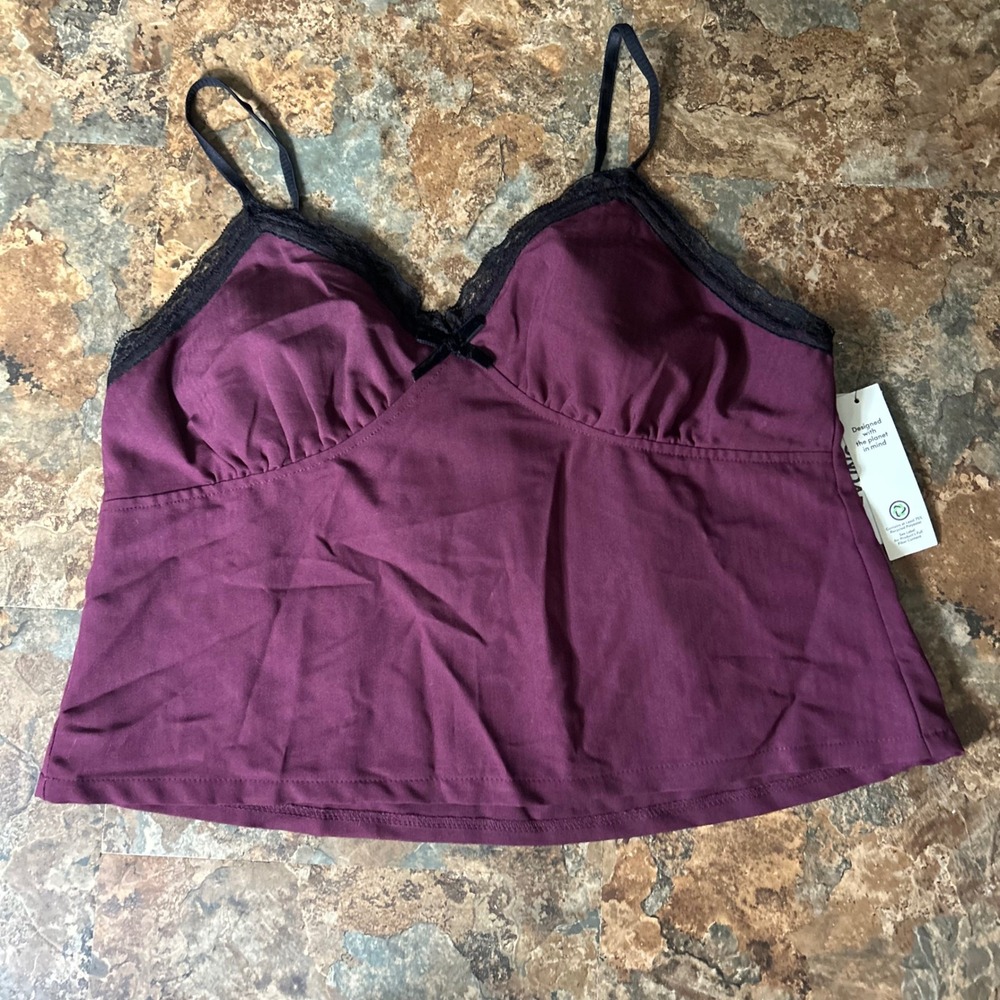 No Boundaries Lace Lined Tank Top Women Size XL (16-18) Maroon Sleeveless Shirt